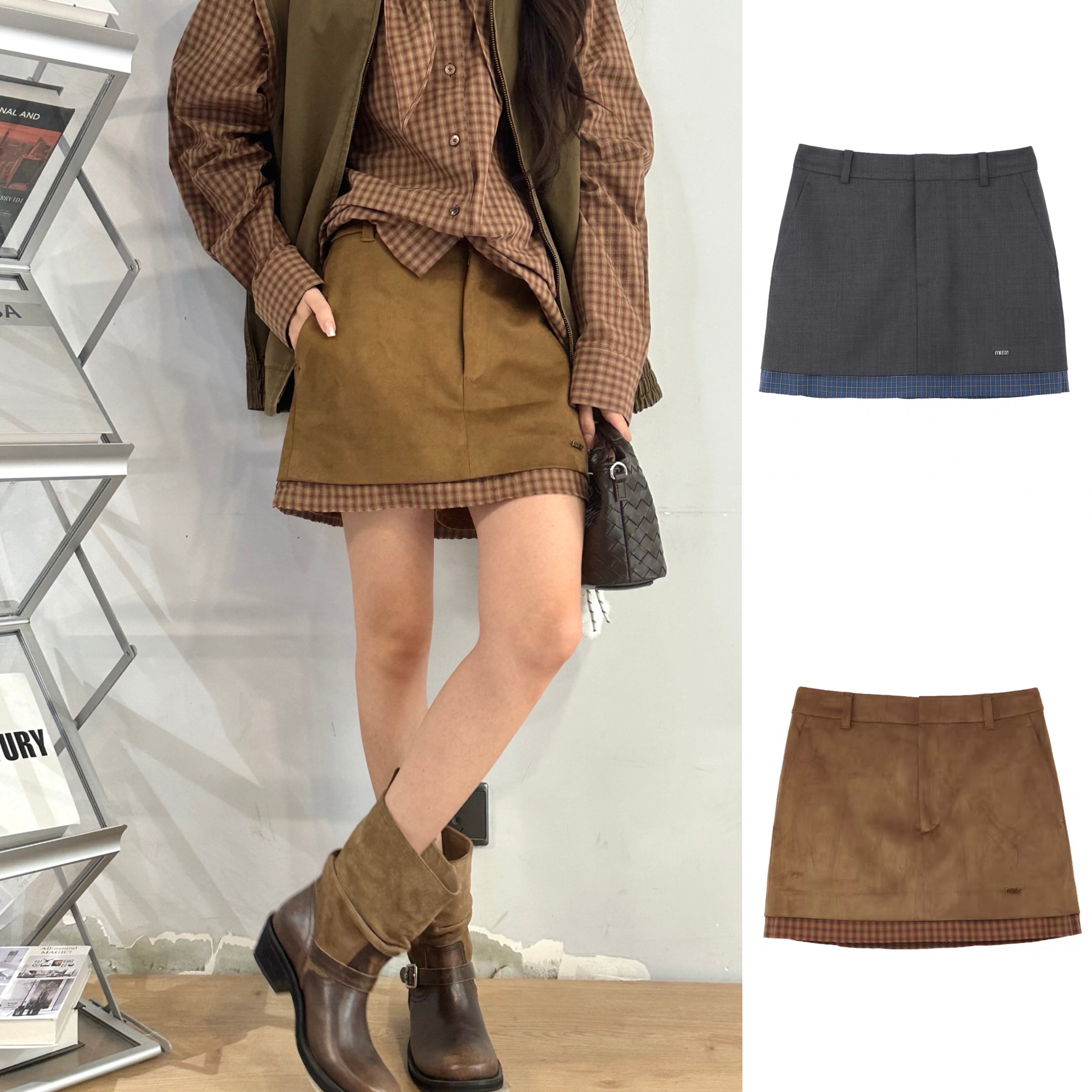 现货秒发 ANNENONO 官方授权 25AW格纹拼接半裙