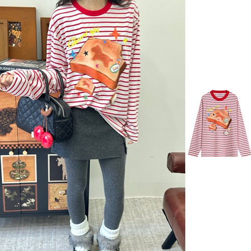 现货秒发 CHEERiUPi 官方授权 26SS吐司面包条纹长袖t恤