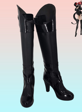 女神异闻录芳泽霞战斗服cos鞋定做黑色亮皮设计高靴cosplay鞋定制