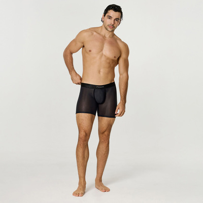 高弹微透视男士平角内裤长款打底