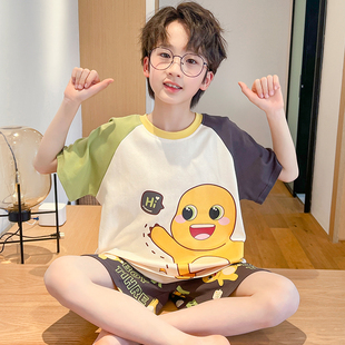小奶龙睡衣儿童男孩高端纯棉2025夏季短袖薄款男大童宝宝空调套装