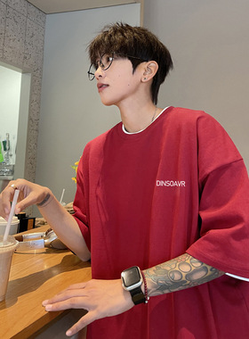 第十九四天男装秋店铺工作室MF潮小字母大码圆领短袖T恤五分袖t
