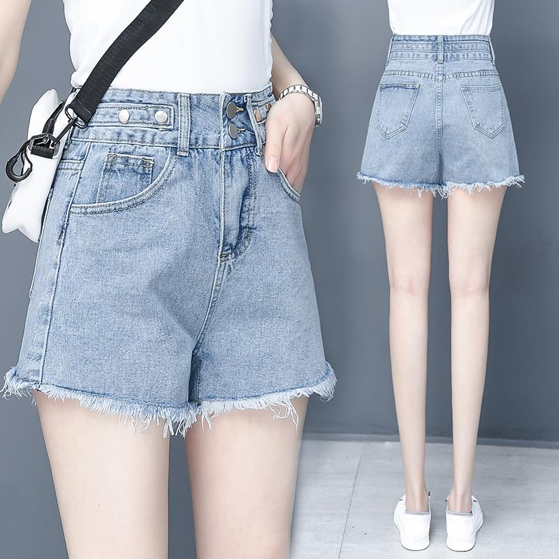 薄款a字牛仔短裤女2025夏季新款毛边外穿休闲阔腿热裤高腰三分裤