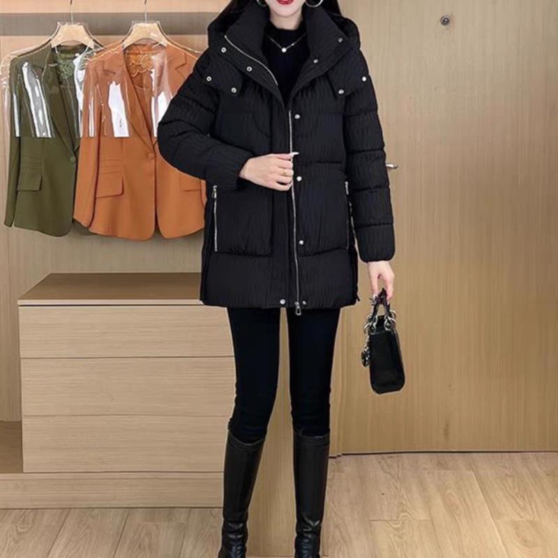 气质中长款连帽羽绒棉服女冬新款大码妈妈装加厚保暖棉衣棉袄外套