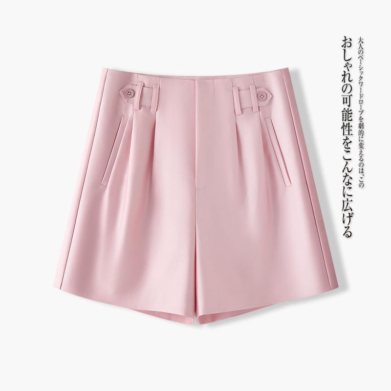夏季短裤女2025新款薄款黑色白色粉色a字女士休闲宽松西装四分裤