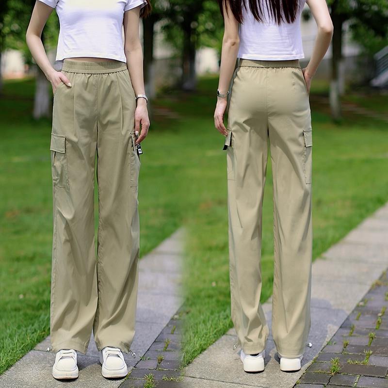 工装裤女2025新款夏薄款郑州夏季夏天长裤黑直筒女士休闲粉色裤子