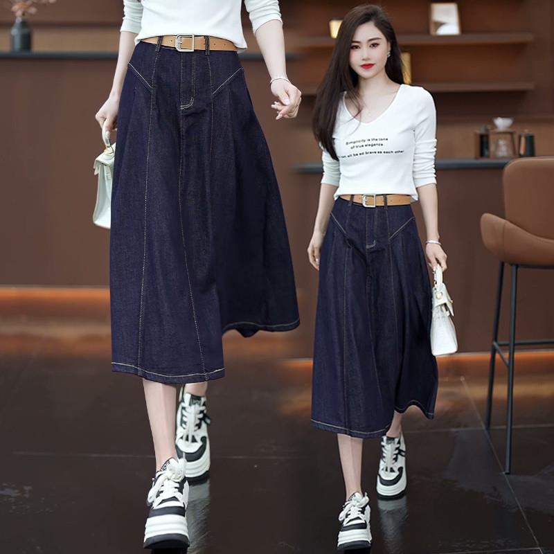 丹宁蓝半身牛仔裙女春季2025新款高腰显瘦修身中长款A字裙子裙裤
