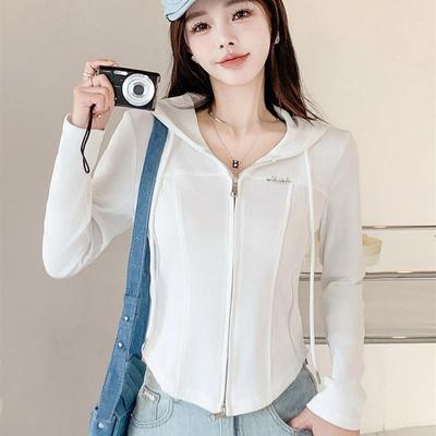 连帽修身显瘦长袖T恤女气质百搭2025春秋薄款韩版小个子短款卫衣