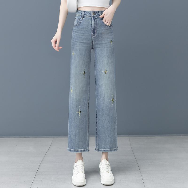 八分牛仔阔腿裤女夏季薄款2025新款高腰宽松垂感小个子休闲直筒裤