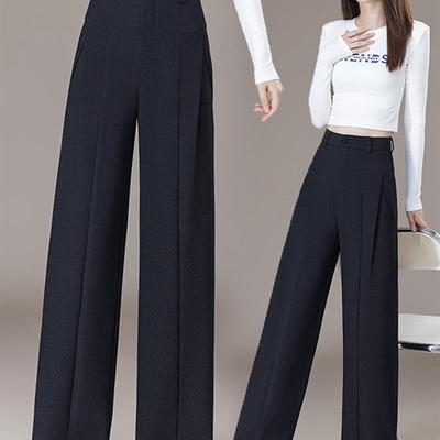 藏青色风琴直筒裤子女款春秋休闲裤2025新款爆款高腰阔腿显瘦长裤