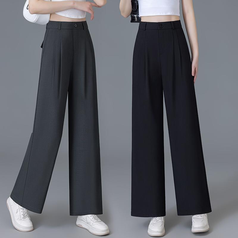 灰色直筒裤子女士2025年夏季新款高腰宽松薄款显瘦休闲西装阔腿裤