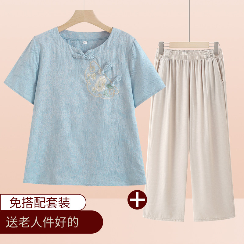 妈妈夏装2025新款中老年人女装奶奶装夏季短袖全棉T恤洋气老太太图片