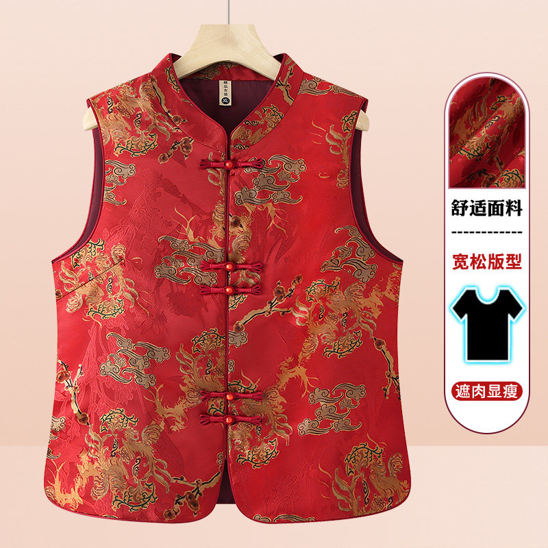 中老年人女装妈妈春秋装马甲老太太坎肩新款奶奶唐装背心老人衣服图片