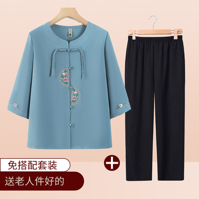 妈妈时尚上衣奶奶装夏季新中式衬衫中老年人夏装女老太太夏天衬衣