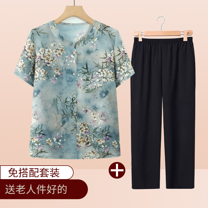 中老年女装新款夏装短袖衬衫洋气老人妈妈装夏季开衫清爽上衣套装图片