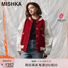 MISHKANYC大眼球女春秋冬美式复古小个子毛呢棒球服夹克外套短款