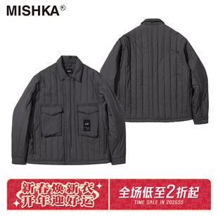 MISHKA秋冬新款潮流宽松压纹字母休闲短款棉服外套保暖
