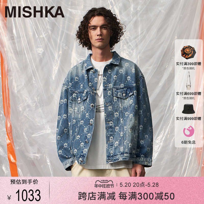 MISHKA牛仔外套真皮皮标