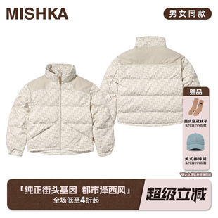 MISHKA美式潮牌冬季新款白色高端高级感短款羽绒服女男士