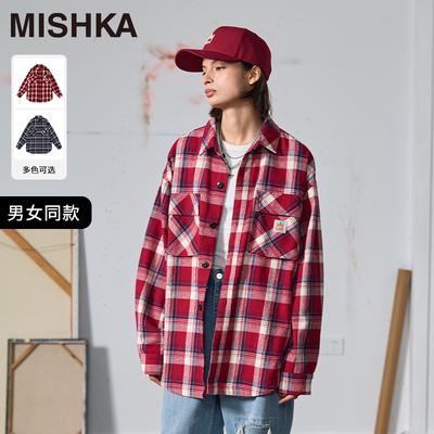 MISHKA皇冠贴布绣法兰绒长袖衬衫