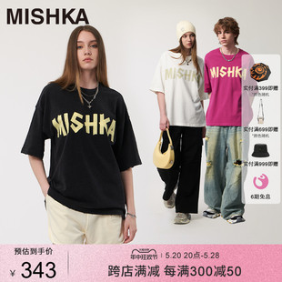 MISHKA大眼球潮牌2024夏季 短袖 多巴胺街头宽松半袖 新款 T恤男女