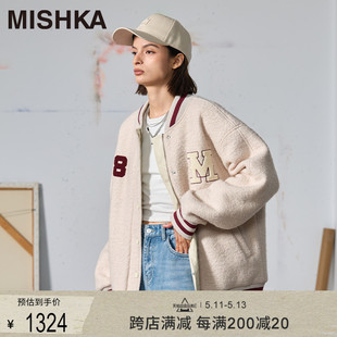 女款 MISHKA大眼球美式 外套仿羊羔绒 小个子棒球服短款 复古秋冬季