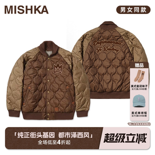 艾晓琪同款 MISHKA潮牌宽松男女秋冬加厚刺绣棒球服棉服摩卡慕斯