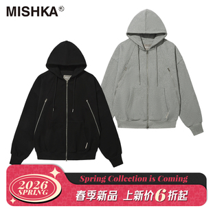 严浩翔同款MISHKA新品三根拉链卫衣美式高街宽松男女同款连帽卫衣