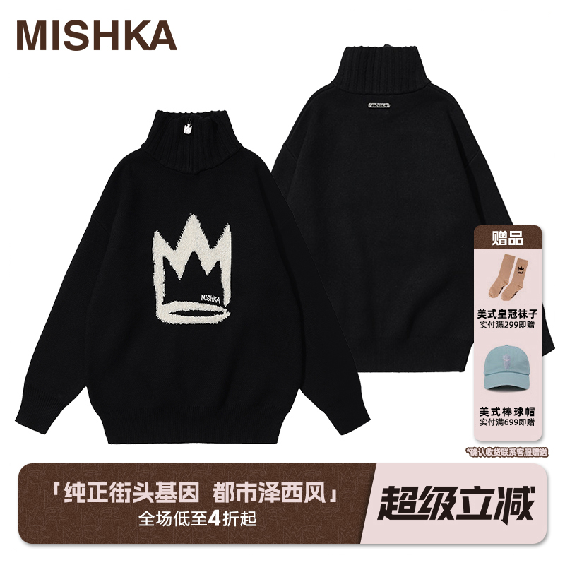 MISHKA美式复古学院高领毛衫