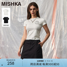 MISHKA美式高街设计休闲感圆领短袖t恤女2024新款夏季短款修身款