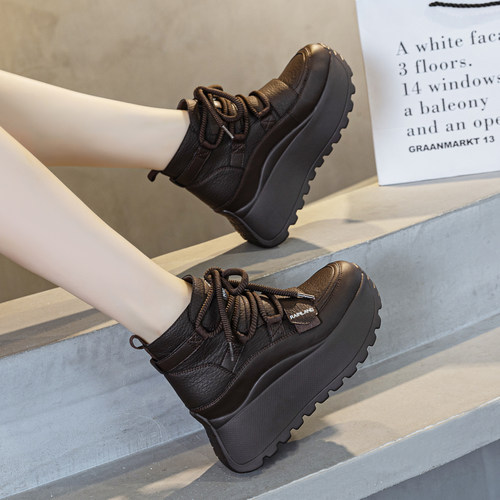 雨土秋冬加绒厚底增高女老爹鞋