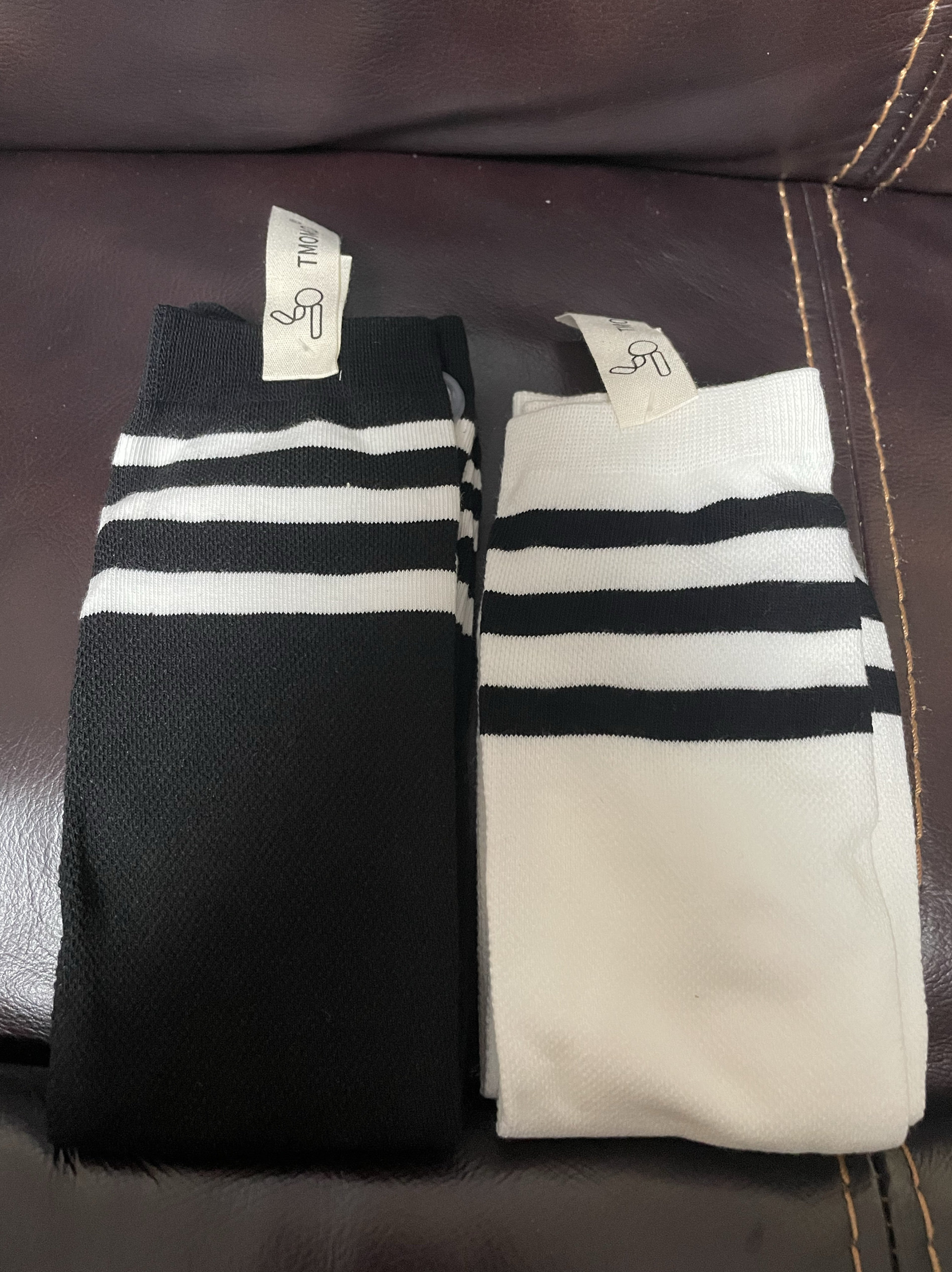 条纹足球运动网眼袜黑白中筒袜子