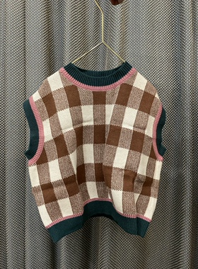 儿童毛线背心马甲中童秋款冬款上衣格子