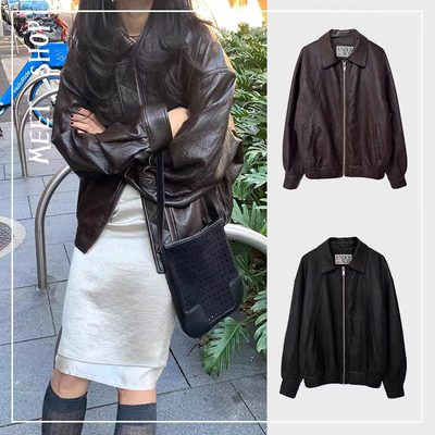 Somi家海外正品underson秋季新款复古美拉德翻领拉链皮衣夹克外套