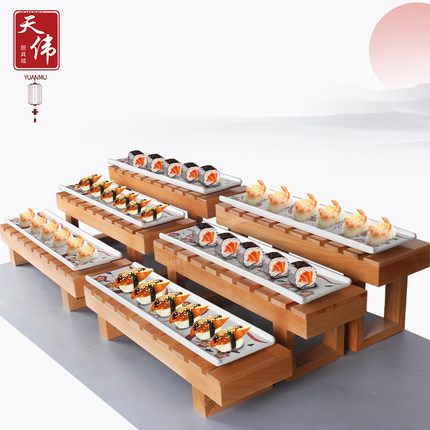 自助餐商用寿司陶瓷盘木质寿司展示架烤肉店高级感商用寿司展示盘
