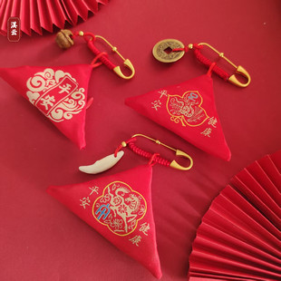 三角福袋拉链别针款婴儿平安符袋宝宝护身符袋保护套儿童随身挂件