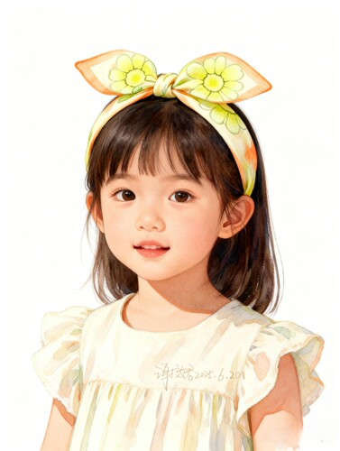 原创板绘约稿雏菊印花清新绿亲子装裙子发饰品发箍窗帘桌布陶瓷碗