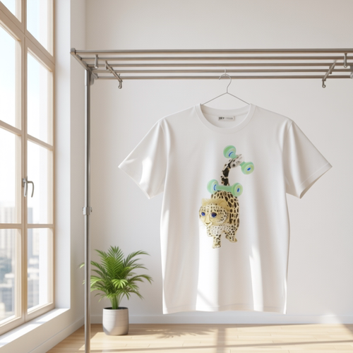 原创板绘画约稿卡通可爱豹子印花亲子装家居服睡衣头饰鞋包伞桌布