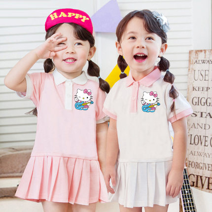 凯蒂猫HelloKitty童装夏装卡通儿童裙子女宝宝百褶短袖洋气连衣裙