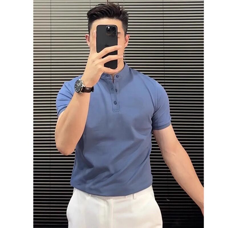 Polo衫男士夏季新款韩版高级感修身短袖T恤纯色半袖上衣男装体恤