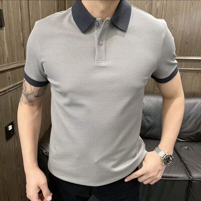夏季商务休闲轻奢撞色翻领polo衫