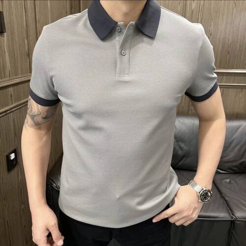 夏季商务休闲轻奢撞色翻领polo衫