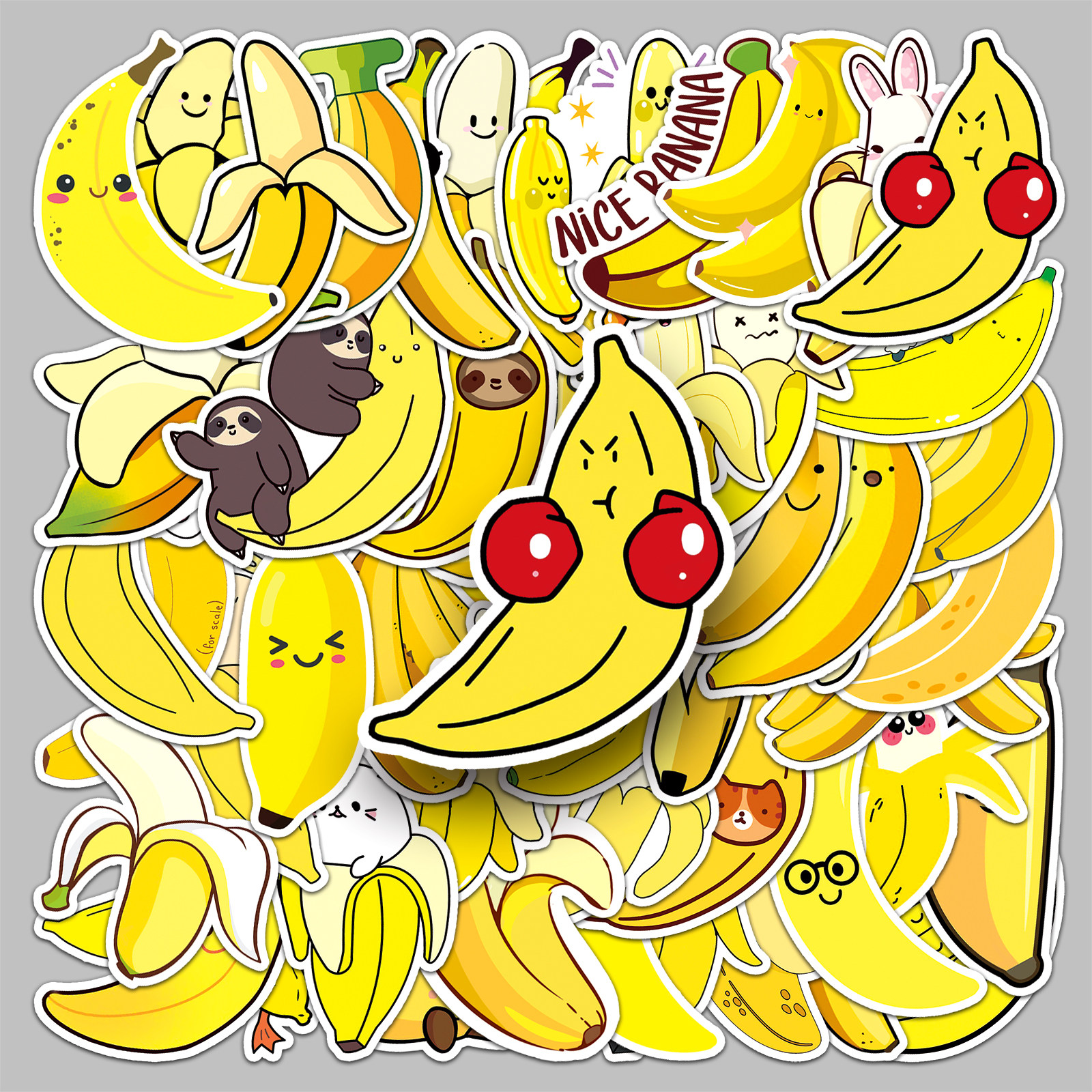 50张香蕉水果卡通行李箱贴纸防水涂鸦贴纸滑板车电脑平板卡通装饰