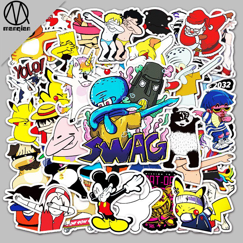 50张不重复卡通遮脸手势创意涂鸦行李箱滑板死飞冰箱防水装饰贴纸