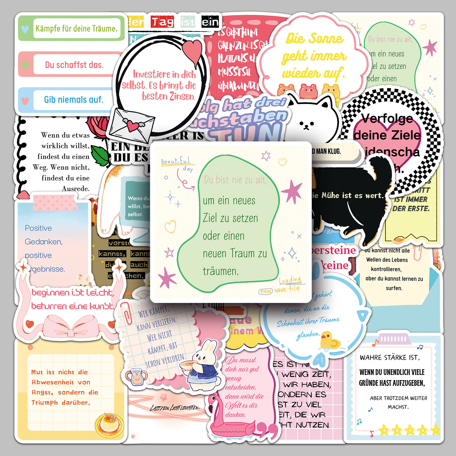 50张德语激励贴纸简约ins风咕卡手帐防水装饰学生文具笔记本贴纸