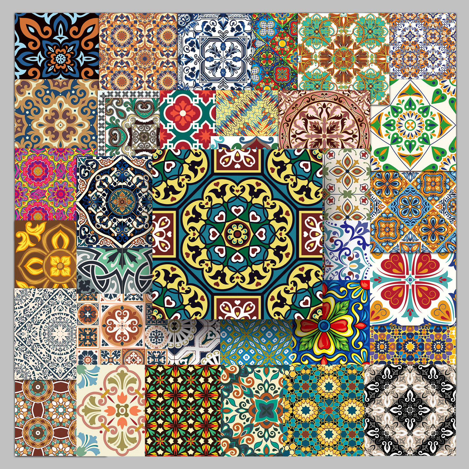 50张复古花砖图案贴纸创意个性涂鸦防水装饰行李箱笔记本电脑贴画