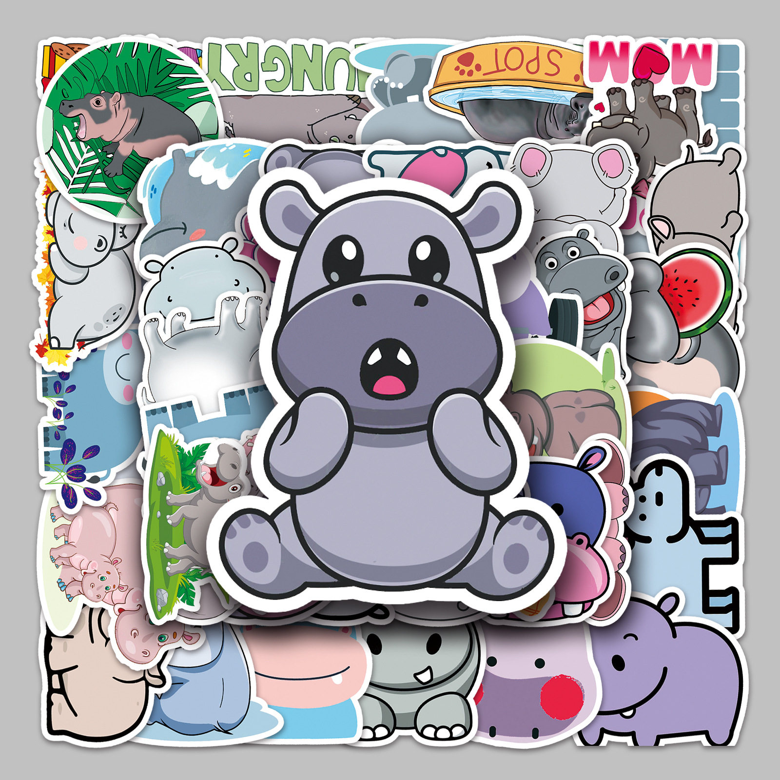 50张河马图案涂鸦贴卡通动物贴纸diy滑板手机壳行李箱贴纸防水