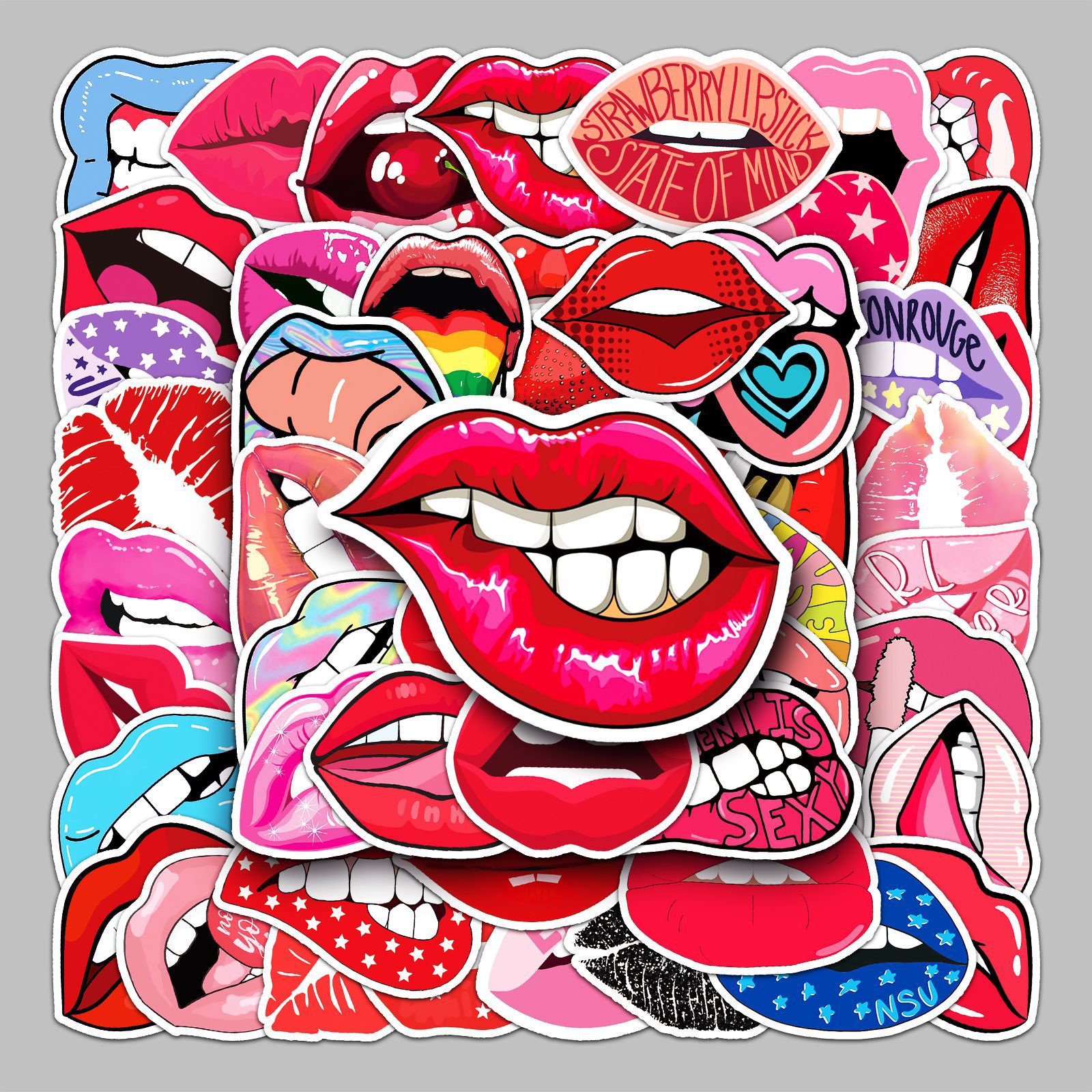 50张嘴唇创意卡通行李箱贴纸防水涂鸦贴纸滑板车电脑平板卡通装饰