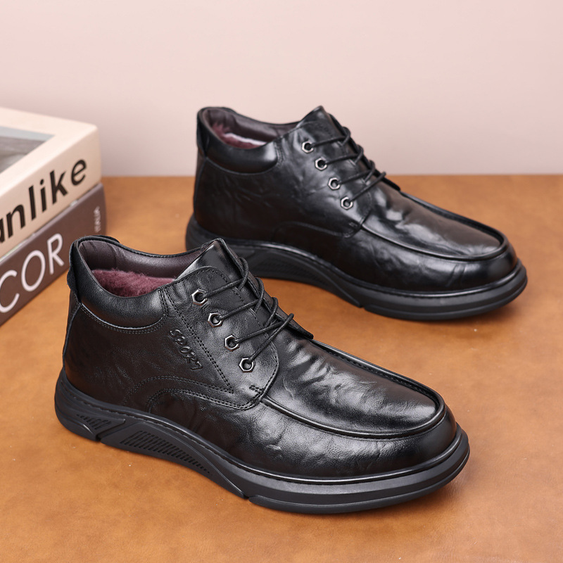 头层牛皮冬季男士棉鞋真皮羊毛加绒保暖中年爸爸男款休闲男鞋批发