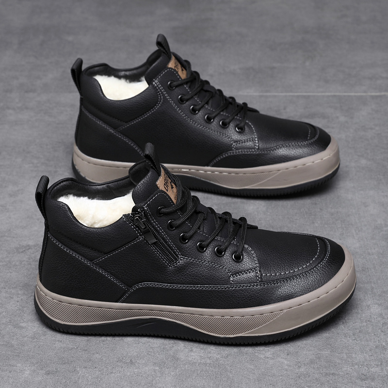 皮毛一体冬季新款羊毛棉鞋真皮加绒加厚保暖休闲男款男鞋芒果鞋子